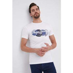 Bavlnené tričko Pepe Jeans Sacha biela farba, s potlačou vyobraziť