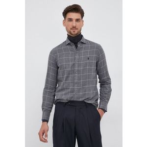 Bavlnená košeľa Polo Ralph Lauren pánska, šedá farba, regular, s talianskym golierom vyobraziť