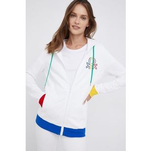 Bavlnená mikina United Colors of Benetton dámska, biela farba, s nášivkou vyobraziť