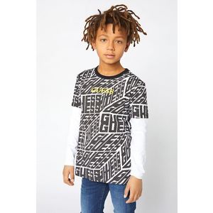Detská bavlnená košeľa s dlhým rukávom Guess čierna farba, vzorovaná vyobraziť