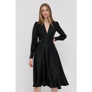 Šaty Elisabetta Franchi čierna farba, midi, áčkový strih vyobraziť