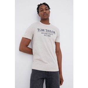Bavlnené tričko Tom Tailor béžová farba, melanžové vyobraziť