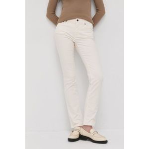 Manšestrové nohavice Lauren Ralph Lauren dámske, krémová farba, rovné, stredne vysoký pás vyobraziť