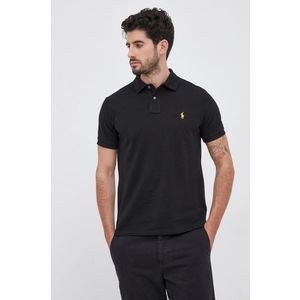 Bavlnené polo tričko Polo Ralph Lauren čierna farba, jednofarebné vyobraziť