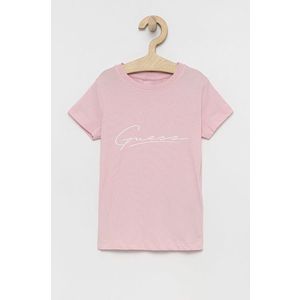 Detské bavlnené tričko Guess ružová farba vyobraziť
