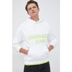 Bavlnená mikina Calvin Klein Jeans pánska, biela farba, s potlačou vyobraziť