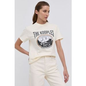 Bavlnené tričko The Kooples krémová farba vyobraziť