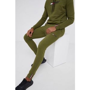 Nohavice Tommy Hilfiger pánske, zelená farba, jednofarebné vyobraziť