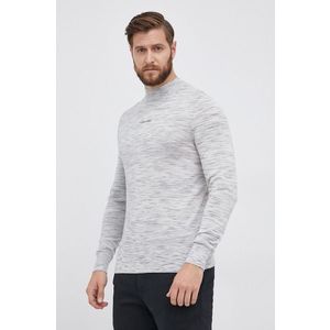 Vlnený sveter Calvin Klein pánsky, šedá farba, ľahký vyobraziť