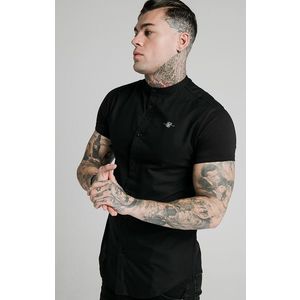 SIK SILK Pánska čierna košeľa SikSilk Grandad Collar Veľkosť: XL vyobraziť