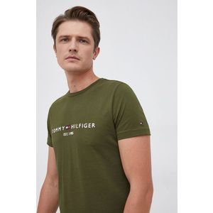 Bavlnené tričko Tommy Hilfiger zelená farba, s nášivkou vyobraziť