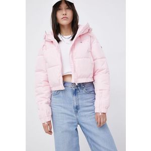 Bunda Tommy Jeans dámska, ružová farba, zimná vyobraziť