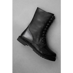 Kožené členkové topánky Answear Lab dámske, čierna farba, na plochom podpätku, jemne zateplené vyobraziť