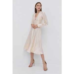 Šaty Elisabetta Franchi krémová farba, midi, áčkový strih vyobraziť