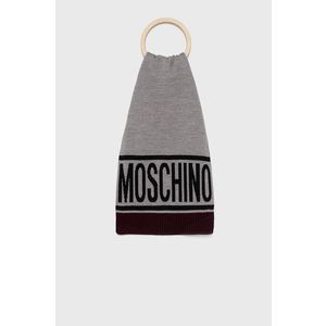 Vlnený šál Moschino šedá farba, vzorovaný vyobraziť