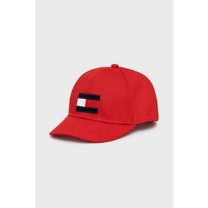 Detská čiapka Tommy Hilfiger červená farba, s nášivkou vyobraziť