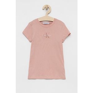Detské bavlnené tričko Calvin Klein Jeans ružová farba vyobraziť