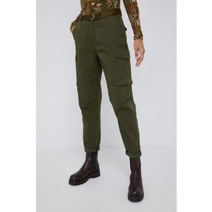Nohavice Tommy Hilfiger dámske, zelená farba, rovné, vysoký pás vyobraziť
