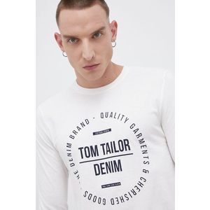 Bavlnené tričko s dlhým rukávom Tom Tailor béžová farba, s potlačou vyobraziť