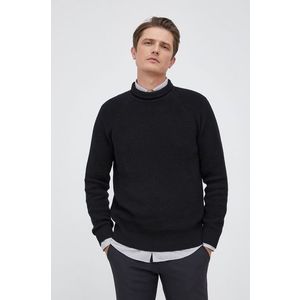 Bavlnený sveter Selected Homme pánsky, čierna farba, s polorolákom vyobraziť
