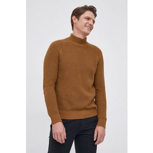 Bavlnený sveter Selected Homme pánsky, hnedá farba, s polorolákom vyobraziť