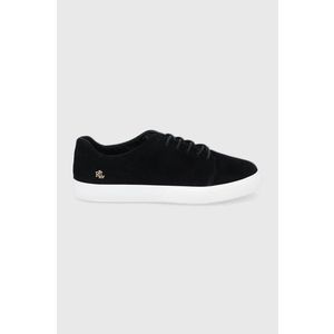 Semišové topánky Lauren Ralph Lauren čierna farba, na plochom podpätku vyobraziť