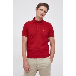 Polo tričko Tommy Hilfiger pánske, červená farba, jednofarebné vyobraziť
