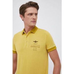 Polo tričko Aeronautica Militare pánske, žltá farba, jednofarebné vyobraziť