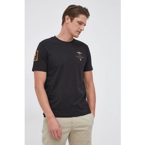 Bavlnené tričko Aeronautica Militare čierna farba, jednofarebné vyobraziť