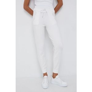 Nohavice s prímesou vlny Calvin Klein dámske, biela farba, jogger, vysoký pás vyobraziť