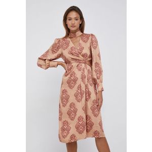 Šaty Sisley béžová farba, midi, rovné vyobraziť