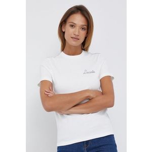 Bavlnené tričko Lacoste biela farba vyobraziť