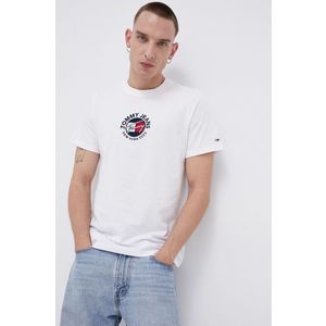 Bavlnené tričko Tommy Jeans biela farba, s nášivkou vyobraziť