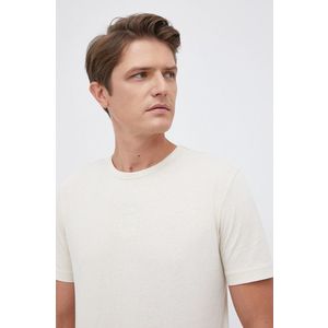 Bavlnené tričko Boss krémová farba, jednofarebné vyobraziť
