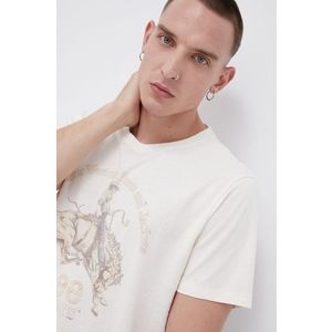 Bavlnené tričko Lee krémová farba, s potlačou vyobraziť