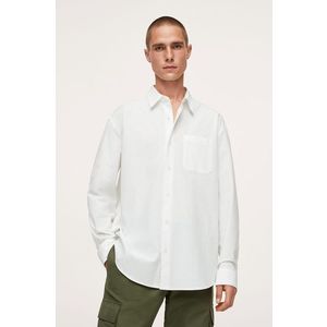 Bavlnená košeľa Mango Man pánska, biela farba, voľný strih, s klasickým golierom vyobraziť