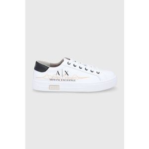 Kožená obuv Armani Exchange biela farba, na plochom podpätku vyobraziť