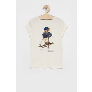 Detské bavlnené tričko Polo Ralph Lauren krémová farba vyobraziť