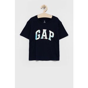 Detské bavlnené tričko GAP tmavomodrá farba vyobraziť
