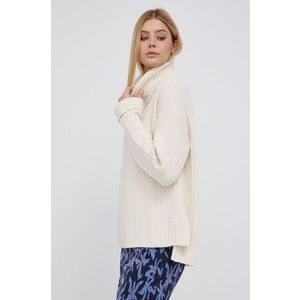 Vlnený sveter Calvin Klein dámsky, krémová farba, teplý, s rolákom vyobraziť