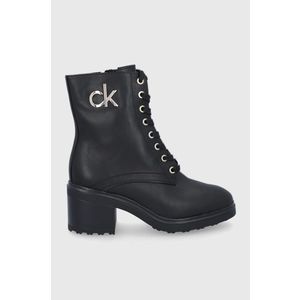 Kožené členkové topánky Calvin Klein dámske, čierna farba, na podpätku vyobraziť