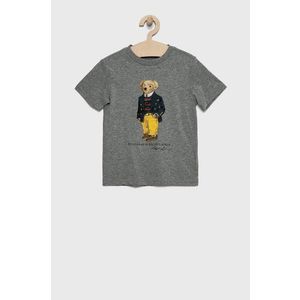 Detské bavlnené tričko Polo Ralph Lauren šedá farba, s potlačou vyobraziť