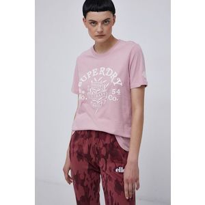 Bavlnené tričko Superdry ružová farba vyobraziť