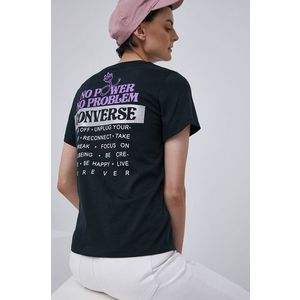 Bavlnené tričko Converse čierna farba vyobraziť