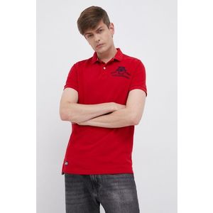 Bavlnené polo tričko Superdry červená farba, s nášivkou vyobraziť