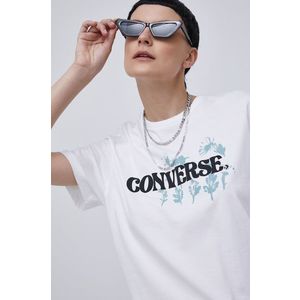 Bavlnené tričko Converse biela farba vyobraziť