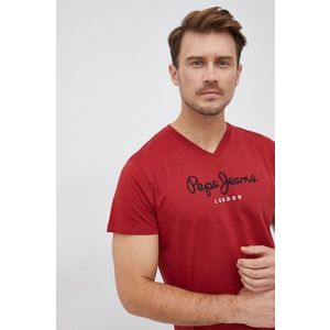 Bavlnené tričko Pepe Jeans červená farba, s potlačou vyobraziť