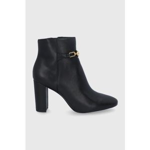 Kožené členkové topánky Lauren Ralph Lauren dámske, čierna farba, na podpätku vyobraziť