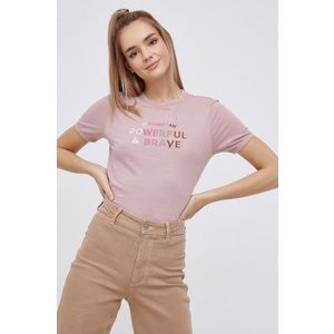 Bavlnené tričko Jacqueline de Yong ružová farba vyobraziť