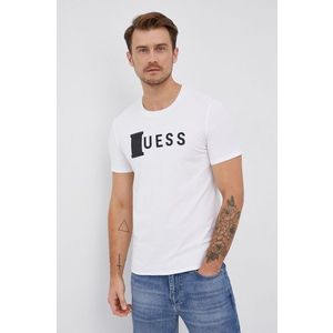 Tričko Guess pánske, biela farba, s potlačou vyobraziť